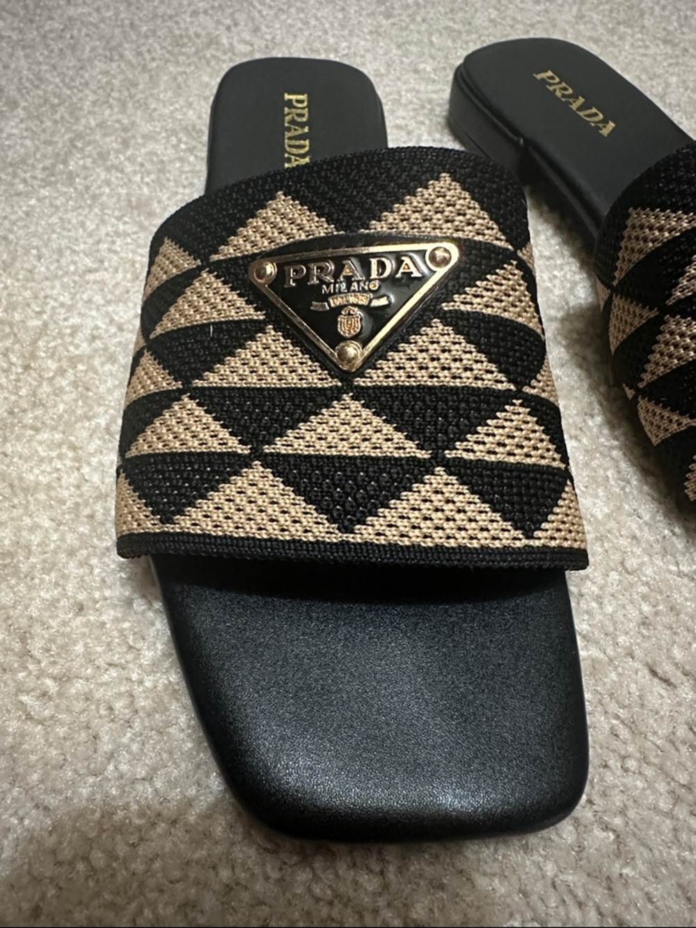 Black and Tan Geometric Slide Mules - Picture 2 of 3